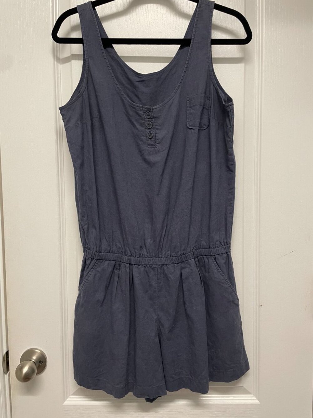 Entire Closet $5! New York & Company Gray Blue Linen Cotton Romper - Picture 2 of 13